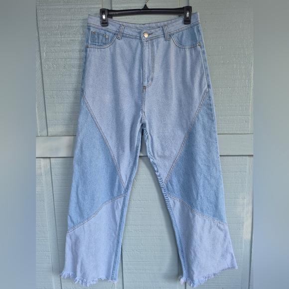 ACR Fashion Denim - ACR Women's 14 Wide Leg Frayed Hem Light Wash 2 Tone Denim Jeans Hippie Boho